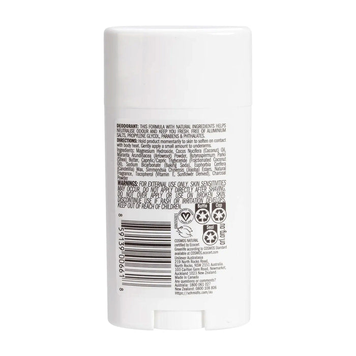 Schmidt's Deodorant Stick Charcoal + Magnesium 75g Panel Wicked NRG