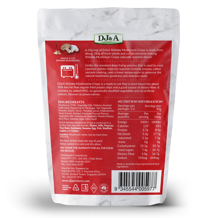 Shiitake Mushroom Crisps Smoked Chilli & Garlic 65g Nutritional Panel Wicked NRG
