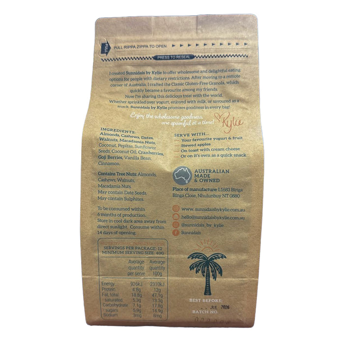 Sunnidails Gluten Free Granola ingredients Wicked NRG