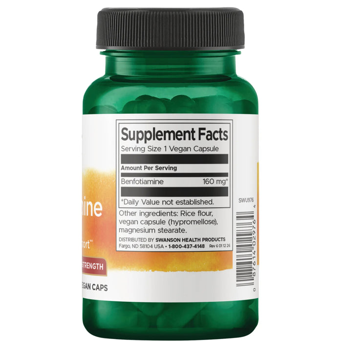 Swanson Vitamin Benfotiamine 160 mg 60 Vegan Capsules Nutritional Panel Wicked NRG