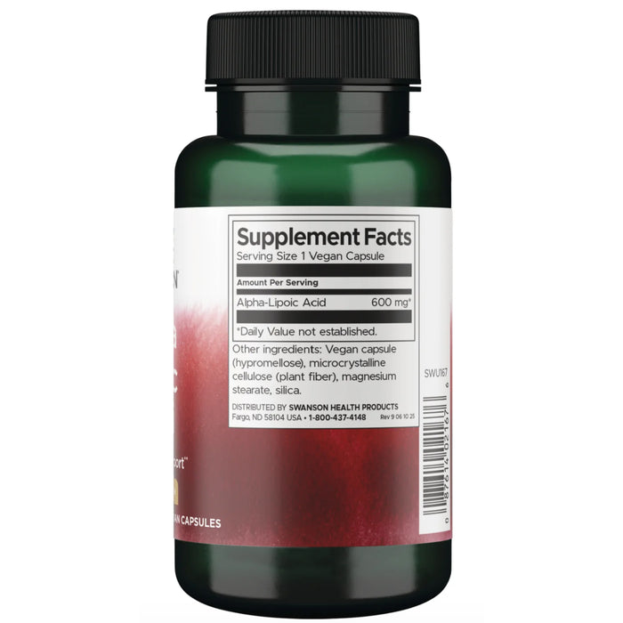 Swanson Vitamins Alpha Lipoic Acid, 600mg 60 Capsules Nutritional Panel  Wicked NRG