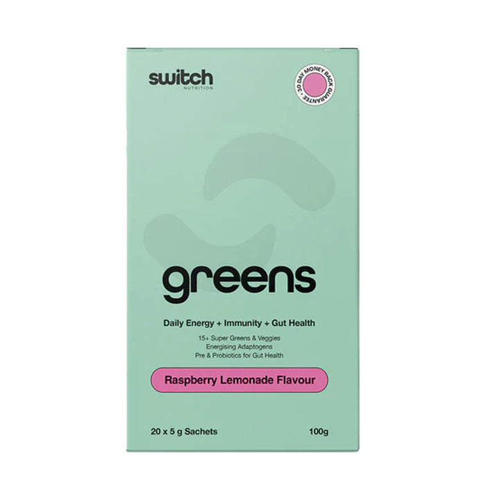 Switch Nutrition Greens Daily Energy Raspberry Lemonade 100g 20 Sachets Wicked NRG