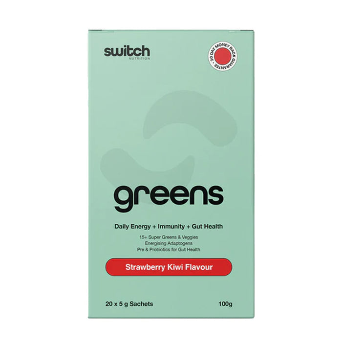 Switch Nutrition Greens Daily Energy Strawberry Kiwi 100g 20 Sachets Wicked NRG