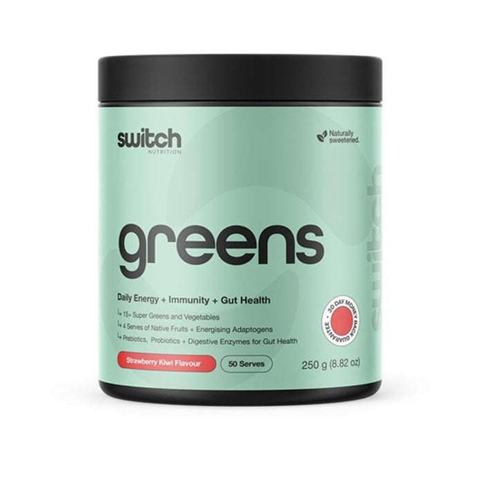 Switch Nutrition Greens Daily Energy Strawberry Kiwi 250g 50 Serves Wicked NRG