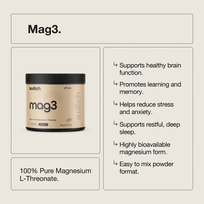 Switch Nutrition, Magnesium L-Threonate (Mag3), 60g, 30 serves, Powder, Benefits,  Wicked NRG