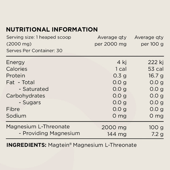 Switch Nutrition, Magnesium L-Threonate (Mag3), 60g, 30 serves, Powder, Nutritional Panel,  Wicked NRG
