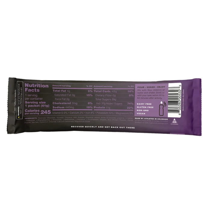 Tailwind Nutrition Recovery Mix - Non-Caffeinated Chocolate single serve, Nutritional Panel Wicked NRG