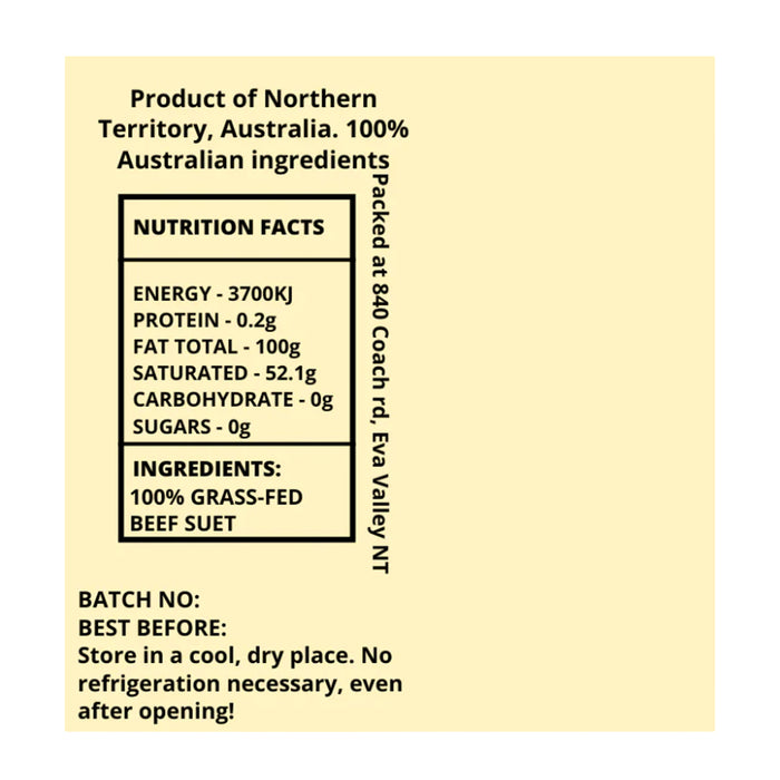 Territory Tallow 100% Pure grass-fed Tallow - 550ml Wicked NRG