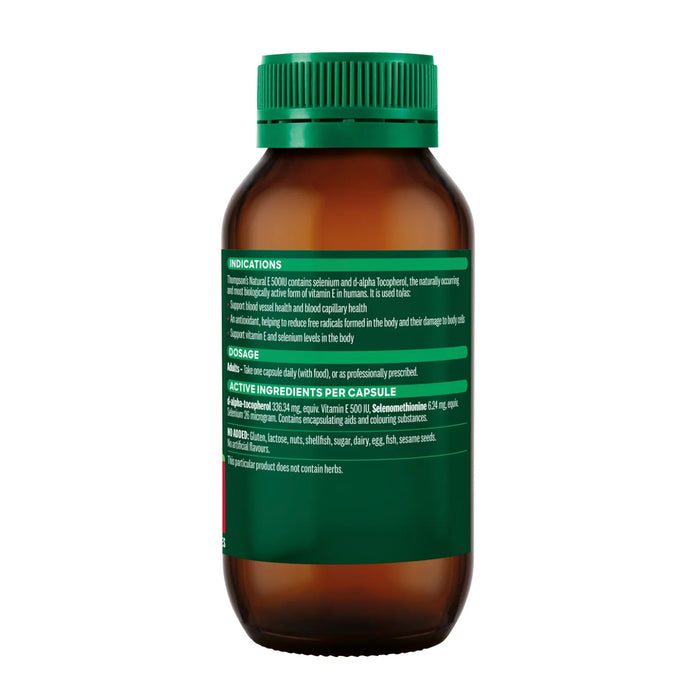 Thompson's Natural E 500IU 100 Capsules Nutritional Panel Wicked NRG