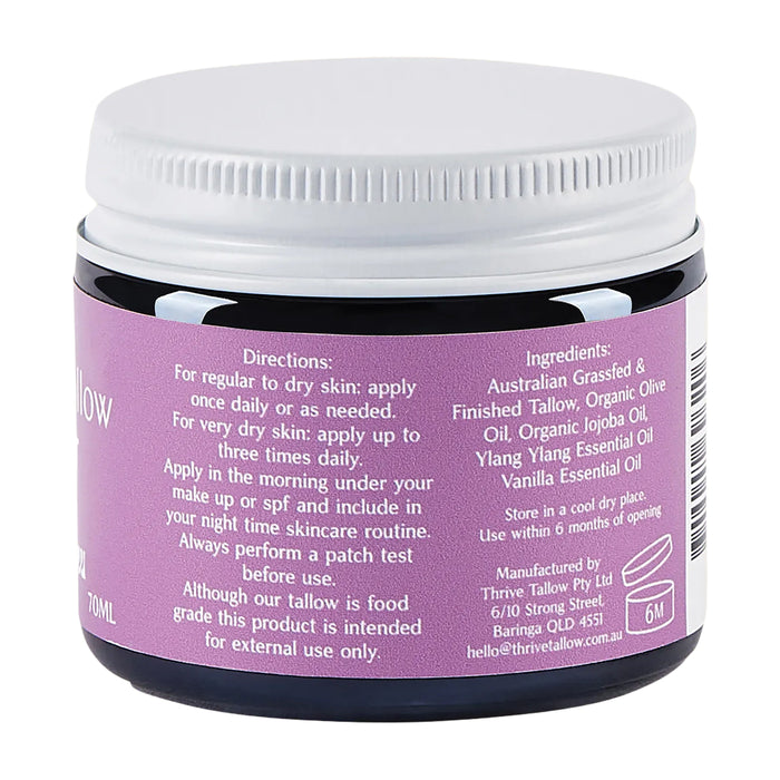 Thrive Tallow Whipped Tallow Moisturiser Scented  Ylang Ylang & Vanilla 70ml directions Wicked NRG
