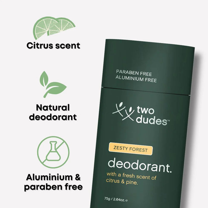 Two Dudes Deodorant Zesty Forest 75grams a Wicked NRG