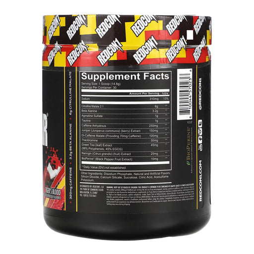 Redcon 1, TOTAL WAR, Pre Workout, Tigers Blood, 30 Serves, 453 Grams, Wicked NRG,