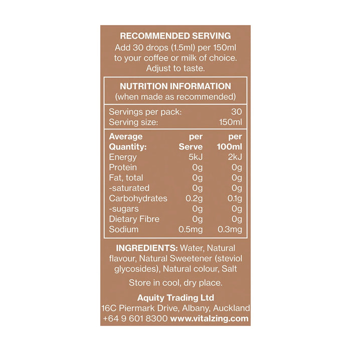 Vital Zing Cafe Drops Hazelnut - 40ml Nutritional Panel Wicked NRG