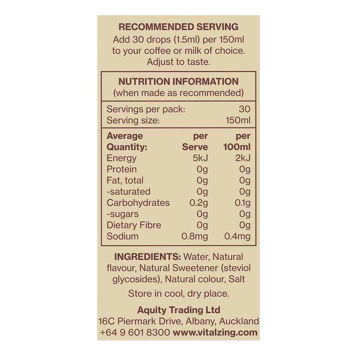 Vital Zing Cafe Drops Vanilla - 40ml Nutritional Panel Wicked NRG