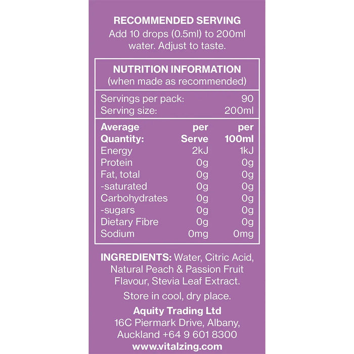 Vital Zing Water Drops Apple Blackcurrant 45ml, Nutritional Panel Wicked NRG