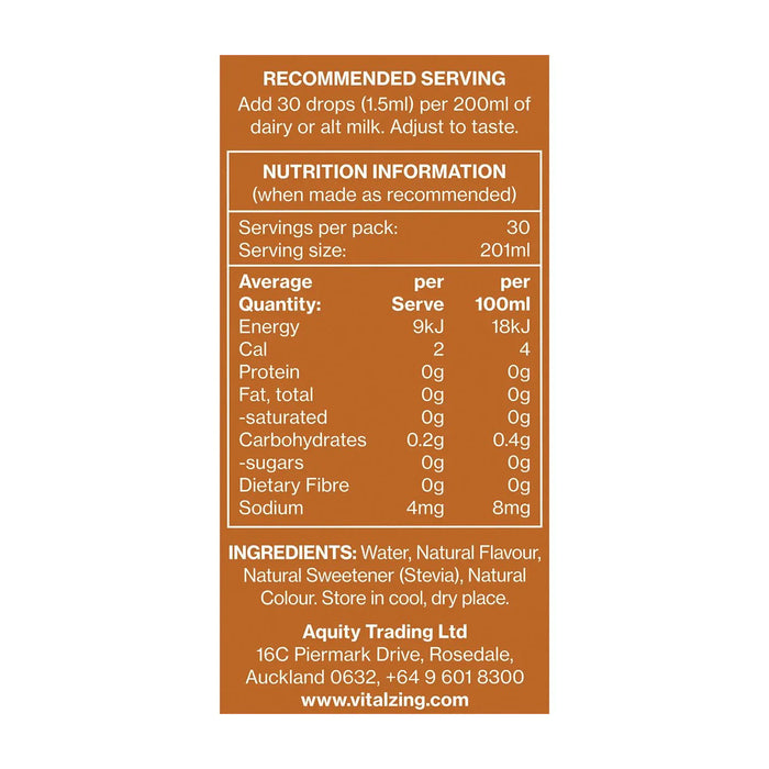 Vital Zing Caramel Milk Drops 40ml Nutritional Panel Wicked NRG