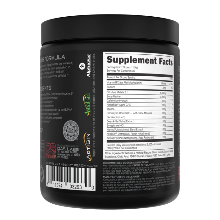 WOKE AF BLACK - High Stimulant Pre-Workout Sets On The Beach, 357 grams, 30 serves, Wicked NRG