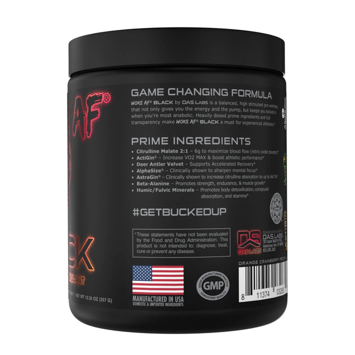 WOKE AF BLACK - High Stimulant Pre-Workout Sets On The Beach, 357 grams, 30 serves, Wicked NRG
