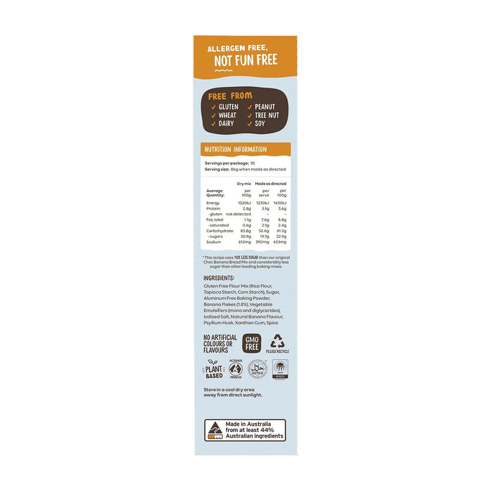 Well & Good Gluten Free Banana Bread Mix 350g, Nutritional Panel, Wicked NRG