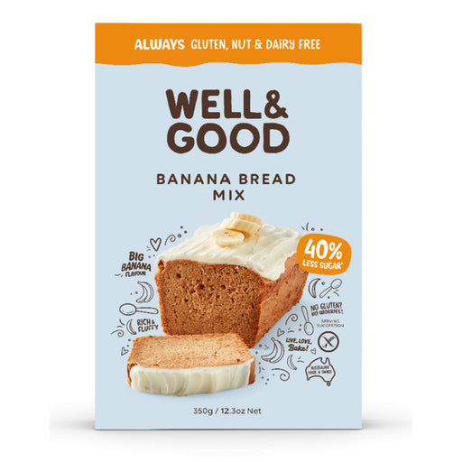 Well & Good Gluten Free Banana Bread Mix 350g, 40 percent less sugar, Wicked NRG
