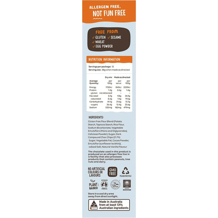 Well & Good, Gluten Free, Chocolate Chip Cookie Mix 400g, Nutritional Panel, Wicked NRG