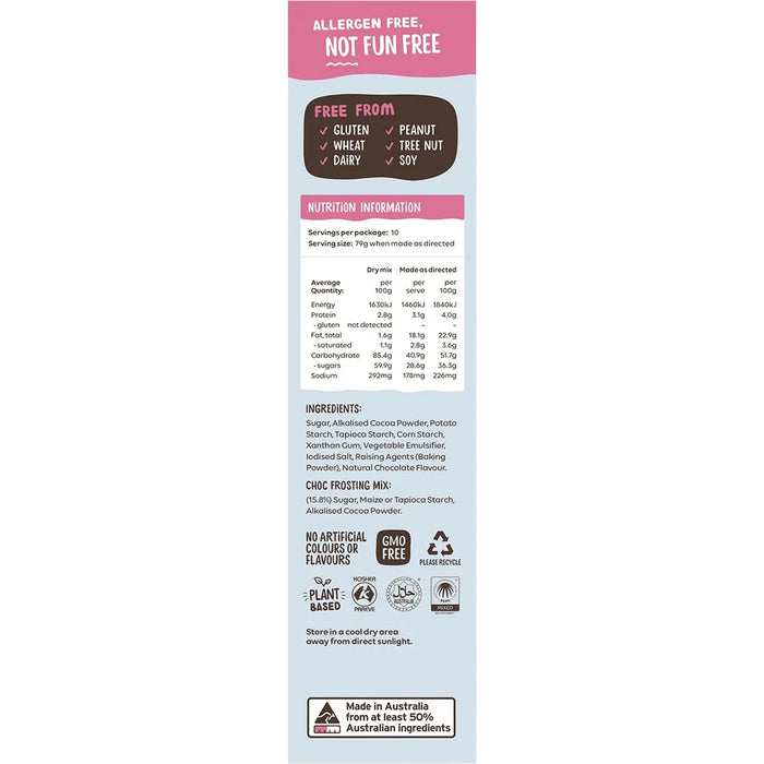 Well & Good, Gluten Free, Chocolate Mud Cake Mix with Choc Frosting 475g, Nutritional Panel, Wicked NRG