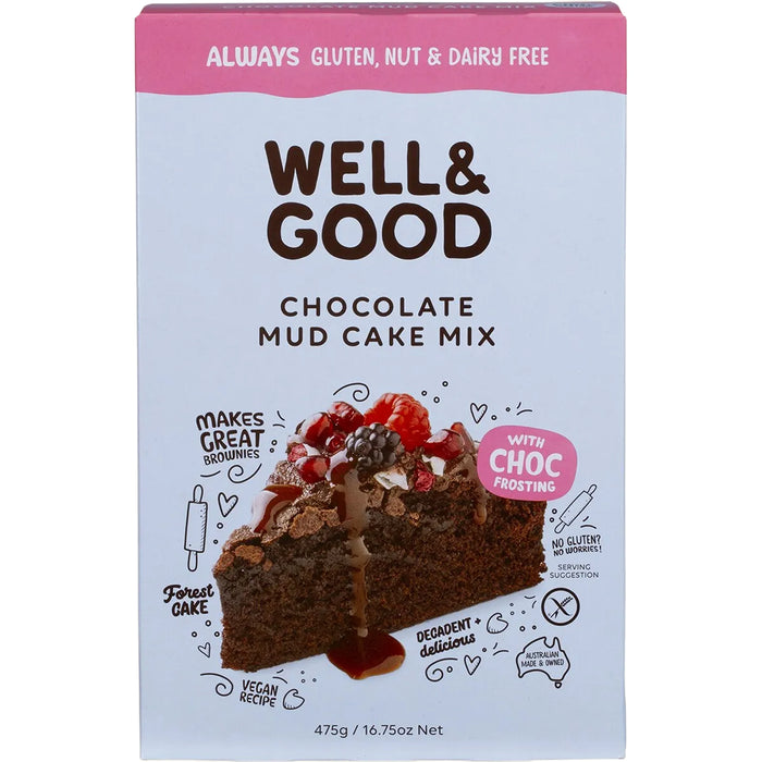 Well & Good, Gluten Free, Chocolate Mud Cake Mix with Choc Frosting 475g, Wicked NRG