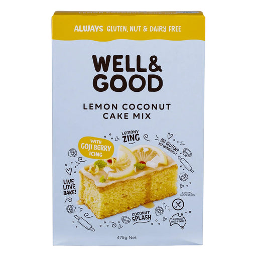Well & Good, Gluten Free, Lemon Coconut Cake Mix with Goji Berry Icing, 475g, Wicked NRG
