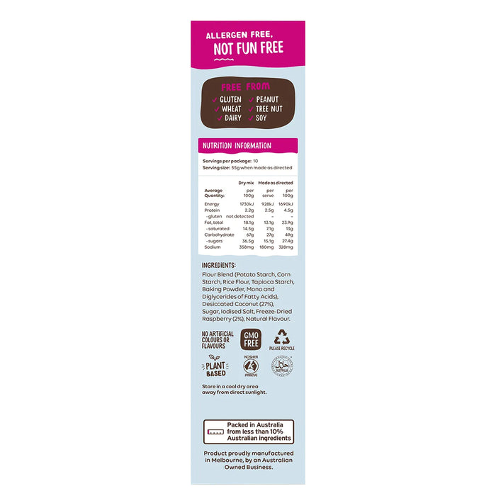 Well & Good, Raspberry Coconut Slice Mix 370g, Gluten Free, Nutritional Panel Wicked NRG