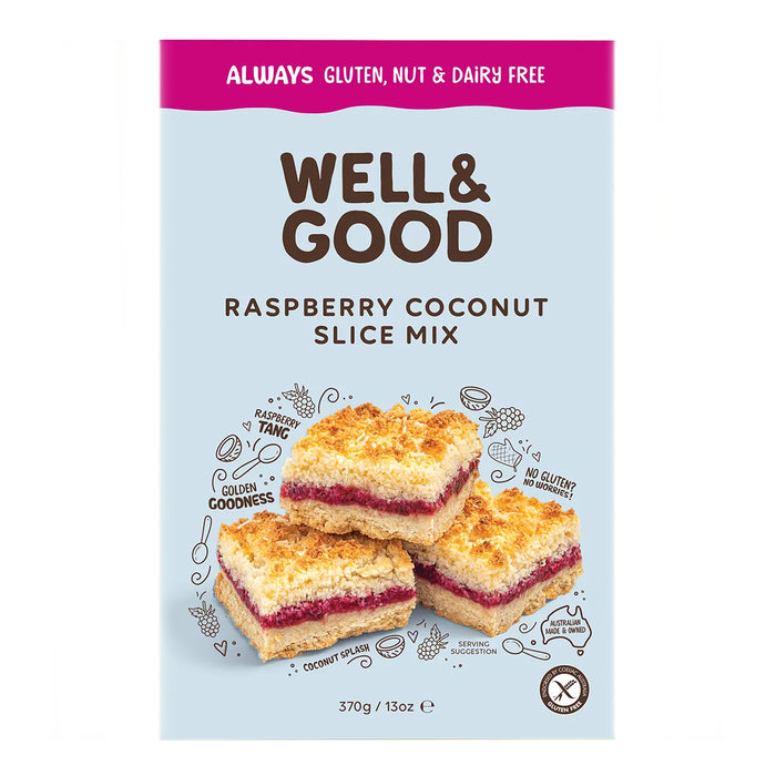 Well & Good, Raspberry Coconut Slice Mix 370g, Gluten Free, Dairy Free, Wicked NRG