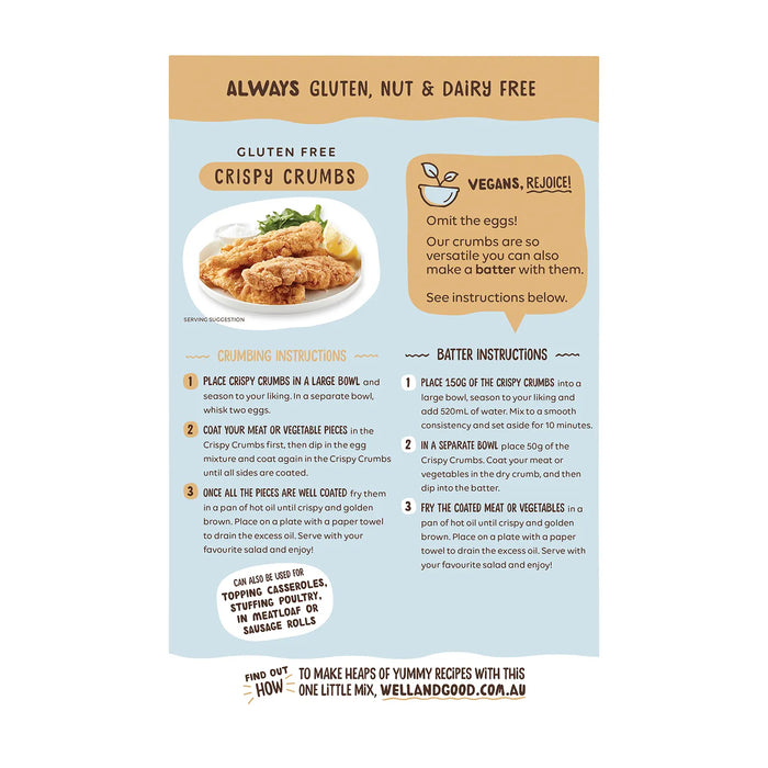 Well and Good Gluten Free Crispy Crumbs 300g Directions Wicked NRG