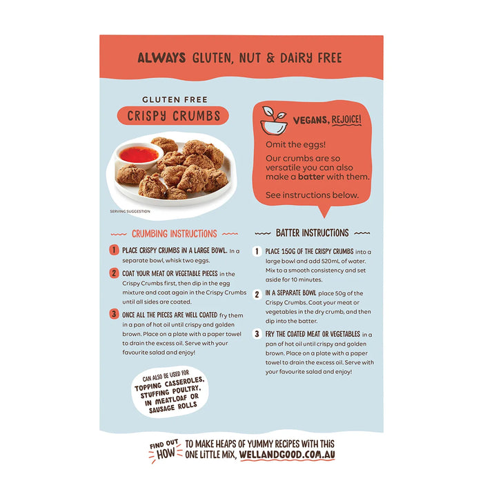 Well and Good Gluten Free Crispy Crumbs Southern Style 300g Directions Wicked NRG
