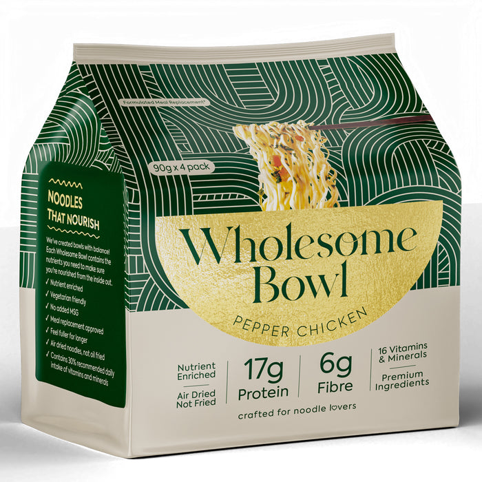 Wholesome Bowl Pepper Chicken Noodle Pack 4 x 90g Wicked NRG