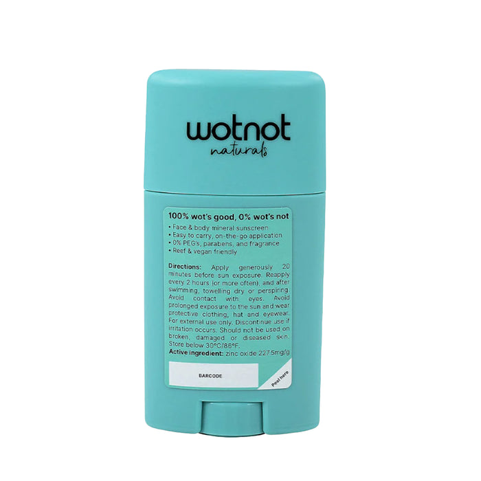 Wotnot Natural Natural Zinc Sunscreen Stick SPF50 45g Ingredients Wicked NRG,