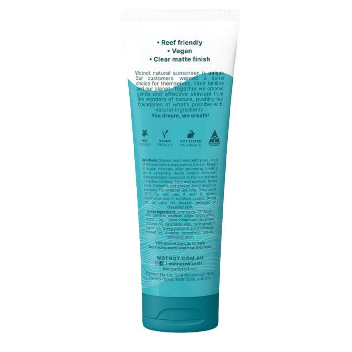 Wotnot Natural Zinc Sunscreen SPF 50+ 125g Nutritional Panel Wicked NRG,