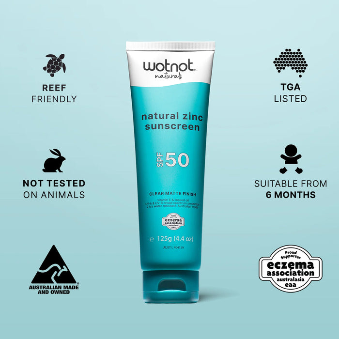 Wotnot Natural Zinc Sunscreen SPF 50+ 125g a Wicked NRG,