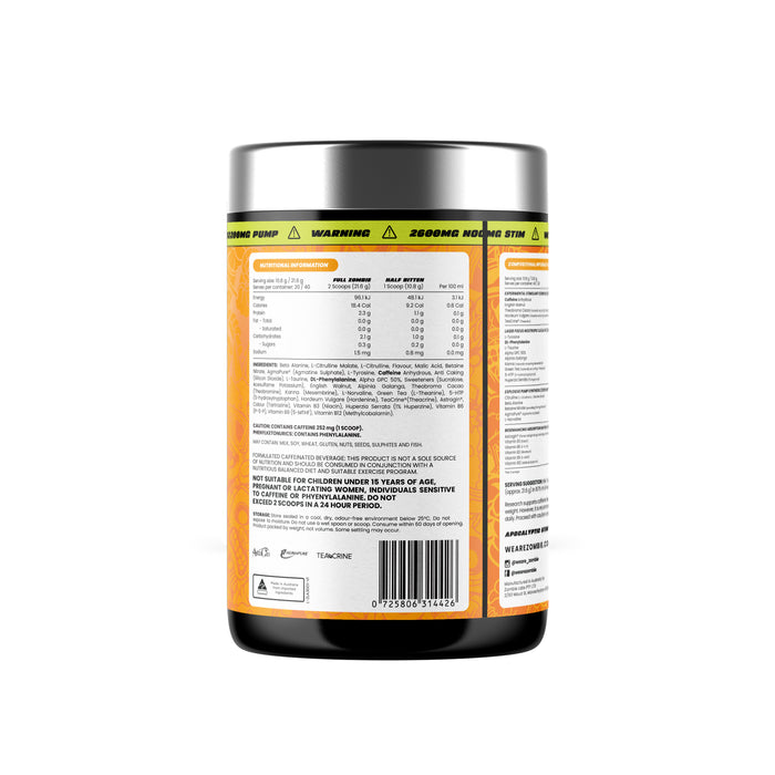 Zombie Labs Compound Z Passion Mango Mayhem 40 Serves Ingredients, Wicked NRG