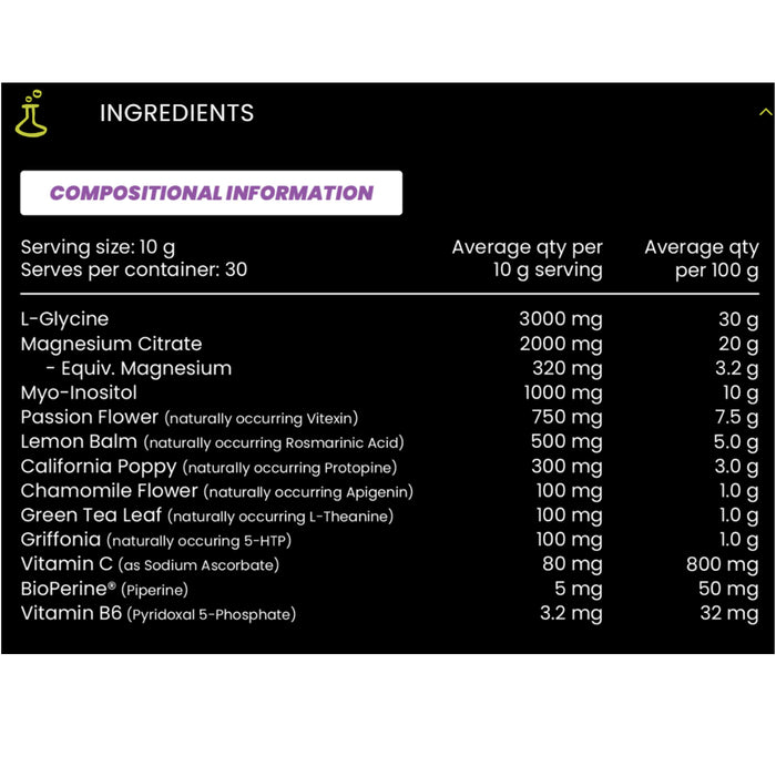 Zombie Labs BLACKOUTZ Sleep Formula Ingredients 300 Grams 30 serves Wicked NRG