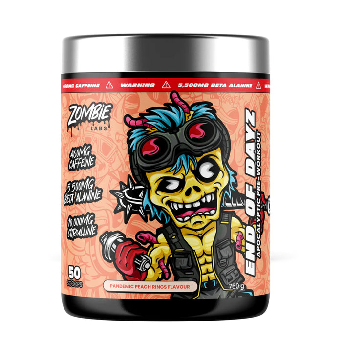 Zombie Labs EOD (End Of Dayz) Apocalyptic Pre-Workout - Pandemic Peach Rings 50 serves 750 Grams Wicked NRG
