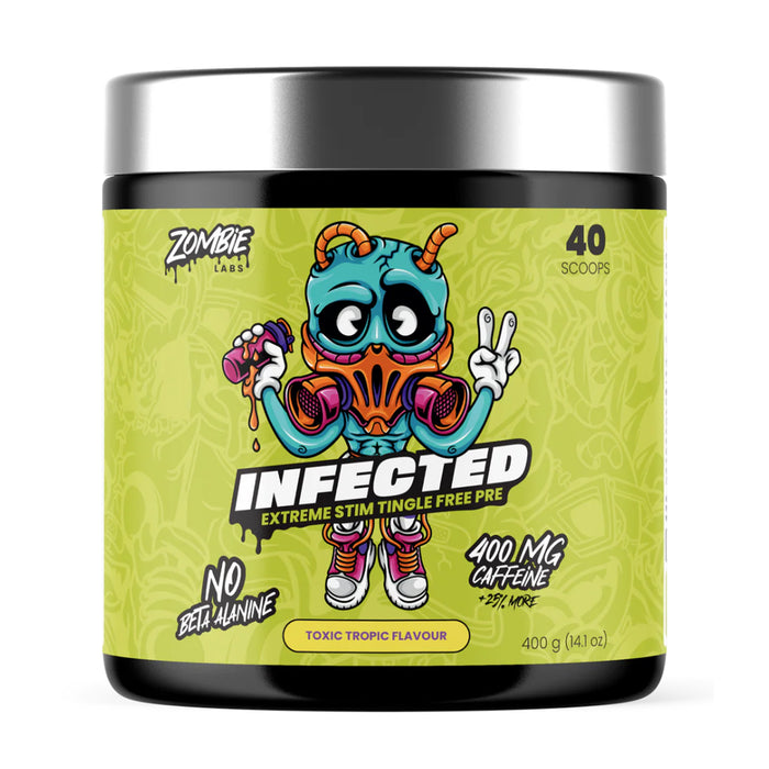 Zombie Labs INFECTED High Stim Pre-Workout Toxic Tropic Flavour 400g 40 scoops Tingle Free Wicked NRG