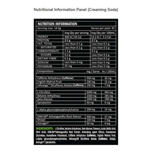 Athletic Sport Kamikaze, Nutrition Panel, 435g, 30 Serves, Wicked NRG,