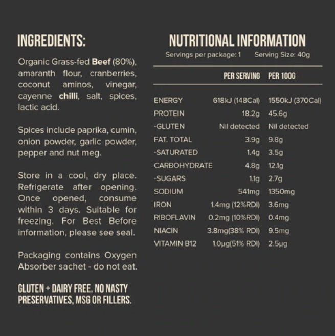 Chief Organic Beef Bars 40 Grams Wicked NRG