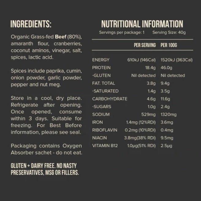 Chief Organic Beef Bars 40 Grams Wicked NRG