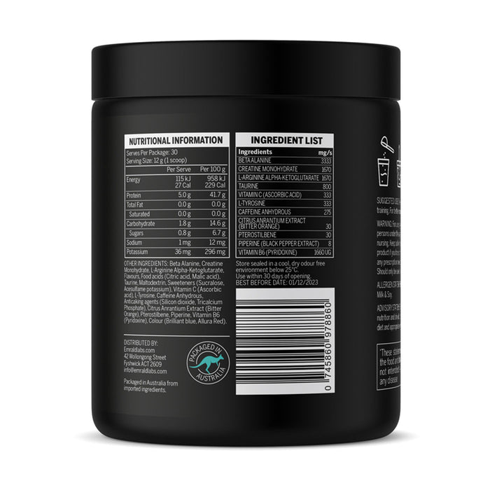 Emrald Labs PreLoad Nutritional Panel 30 Serves 360 Grams Wicked NRG