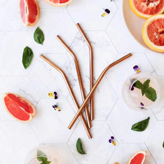 Ever Eco Stainless Steel Rose Gold Straws Bent - 4 pack
